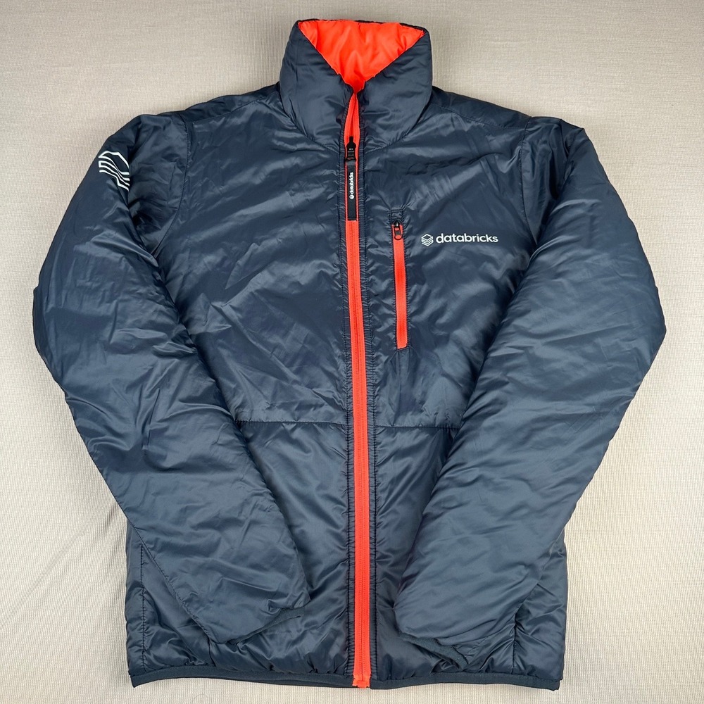 Databricks Reversible Puffer Jacket Mens Navy Blue Orange Insulated Full Zip L - Picture 1 of 12